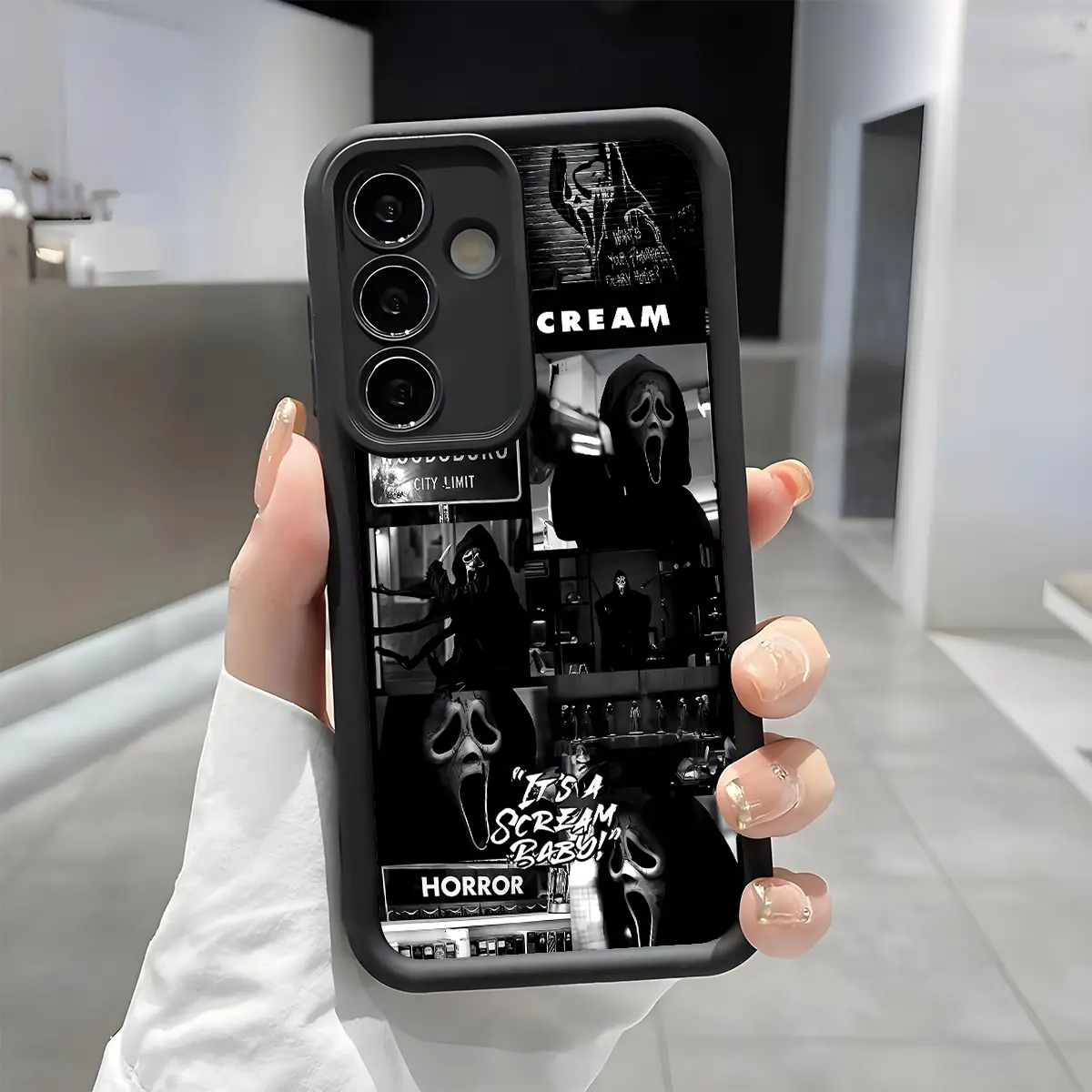 Horror Scream Ghostface Pattern Phone Case, Enhanced Camera Protection,Shockproof Skin-Friendly Touch Soft Cover for Samsung Galaxy S21 S22 S23 S24 S25 S26 Ultra Plus FE A13 A14 A15 A16 A17 A33 A34 A35 A36 A52 A53 A54 Note20 , Scary Movie Collage Design