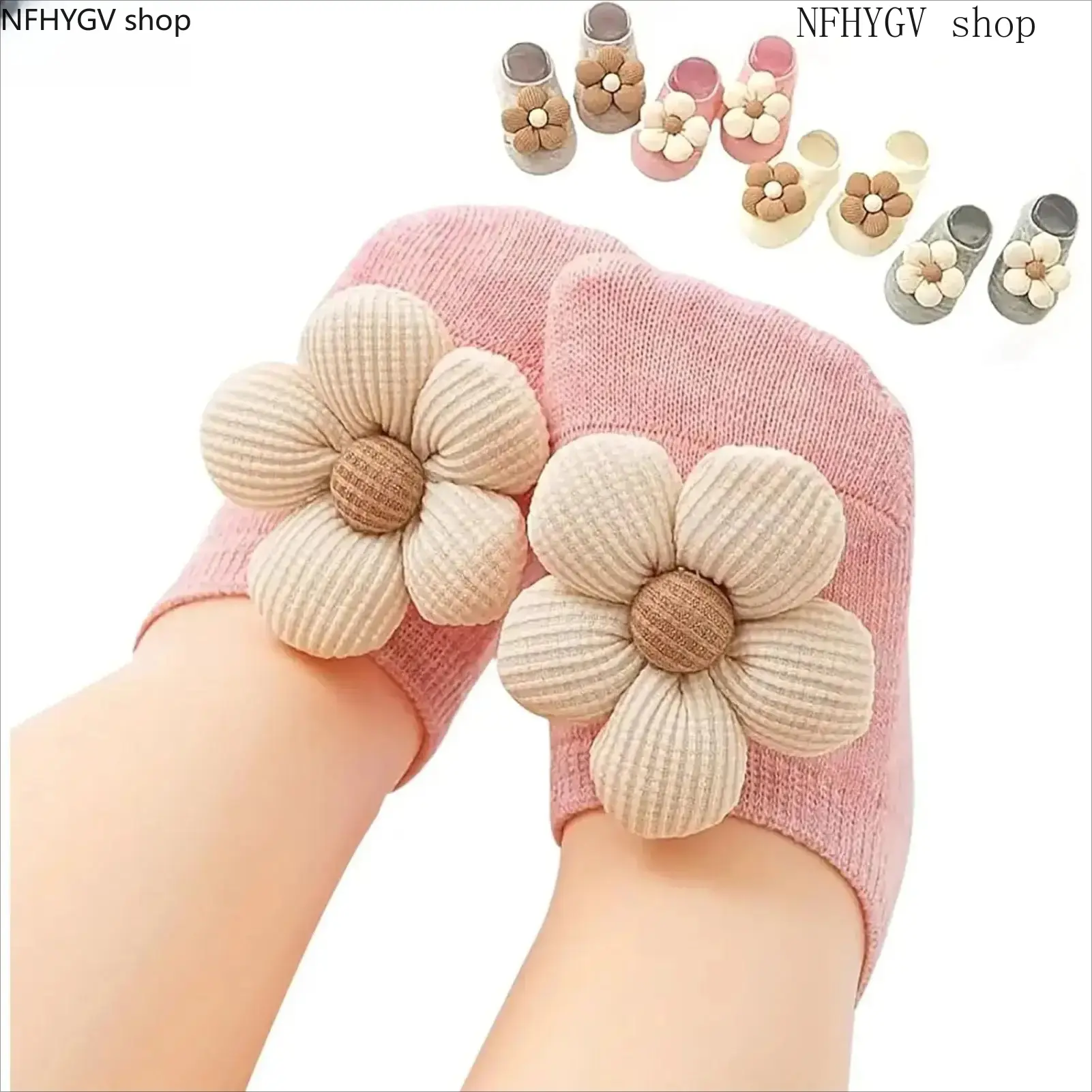 Newborn Baby Girl 4-Pack Ankle Socks, Cute Animal Flower Princess Pattern Infant Socks With Non-Slip Grippers, Soft Skin-Friendly Footwear for Little Girls Casual Everyday Indoor Wear