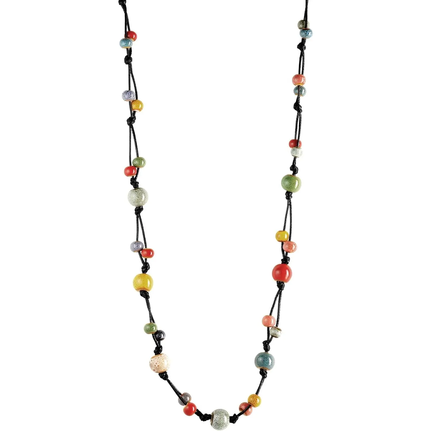 Women's Boho Hippie Multi-Colors Ceramic Bead Long Strand Adjustable Slide Necklace, Beach Summer Statement Costume Jewelry