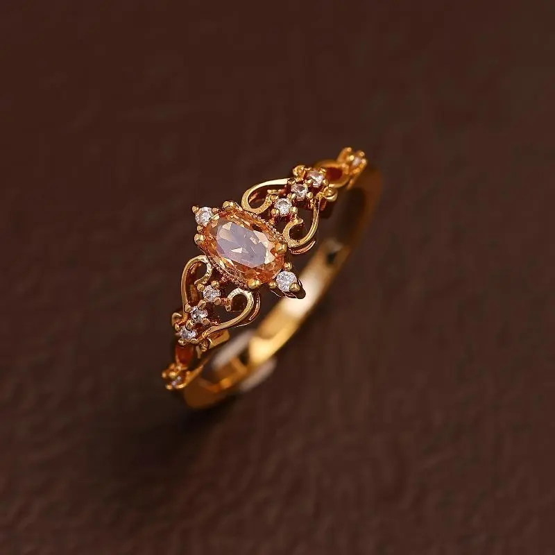Women's Vintage Gold-Tone Metal Coating Marquise Cut Statement Ring, Filigree Band, Romantic Casual Plain Female Promise Jewelry Gift For Her