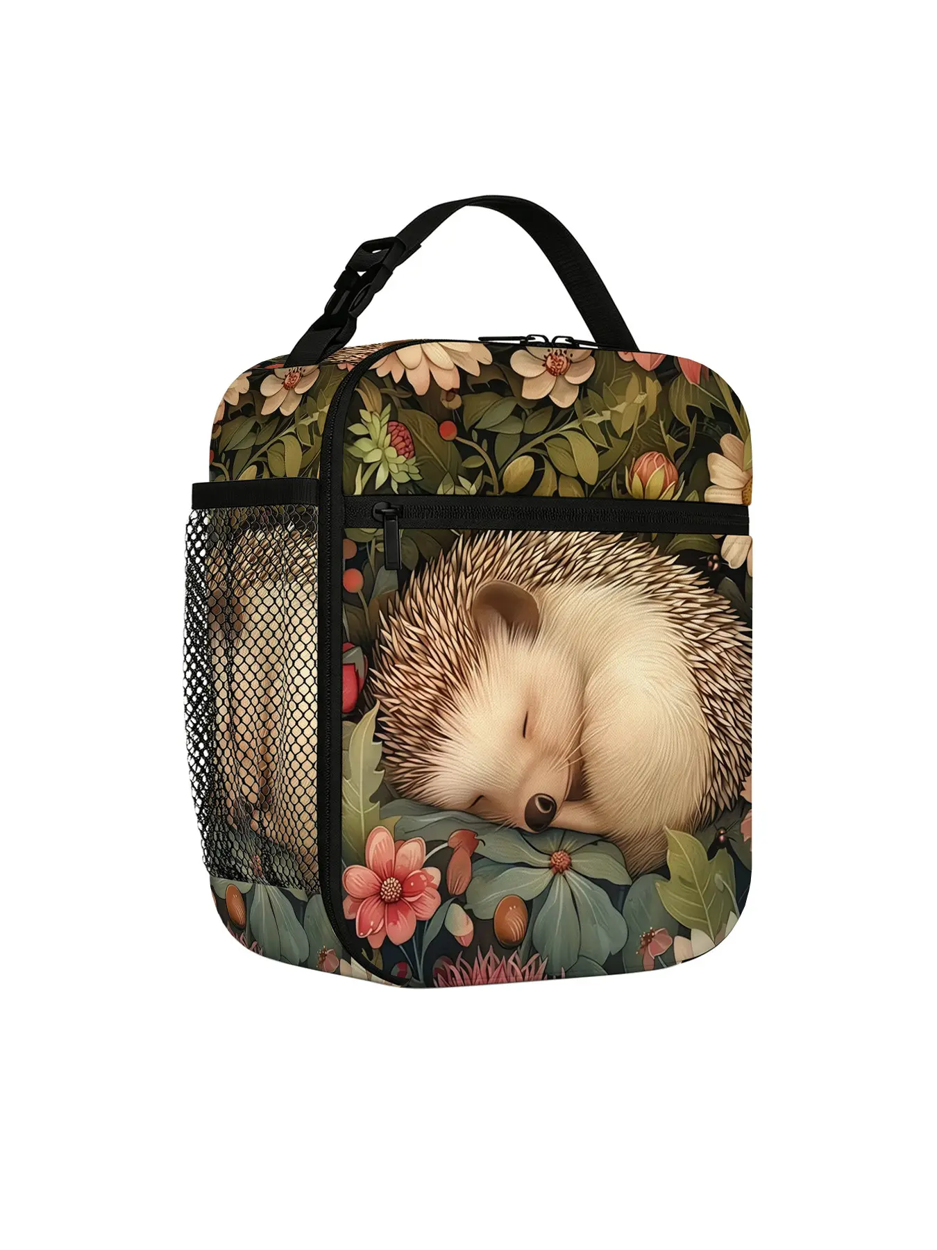 Hedgehog Sleeping Pattern Lunch Bag, Insulated Thermos Bag, Large Capacity, Thick Insulation, Ideal for Camping, Picnics, Office Use
