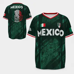 Mexico Inspired V Neck Jersey for Men Women, Eagle Aztec Graphic Print Shirt, Lightweight Breathable Polyester Jersey Fabric, Relaxed Fit Short Sleeve, Green Sports Style Top for Vacation Streetwear Game Day Casual Outfit, S-5XL