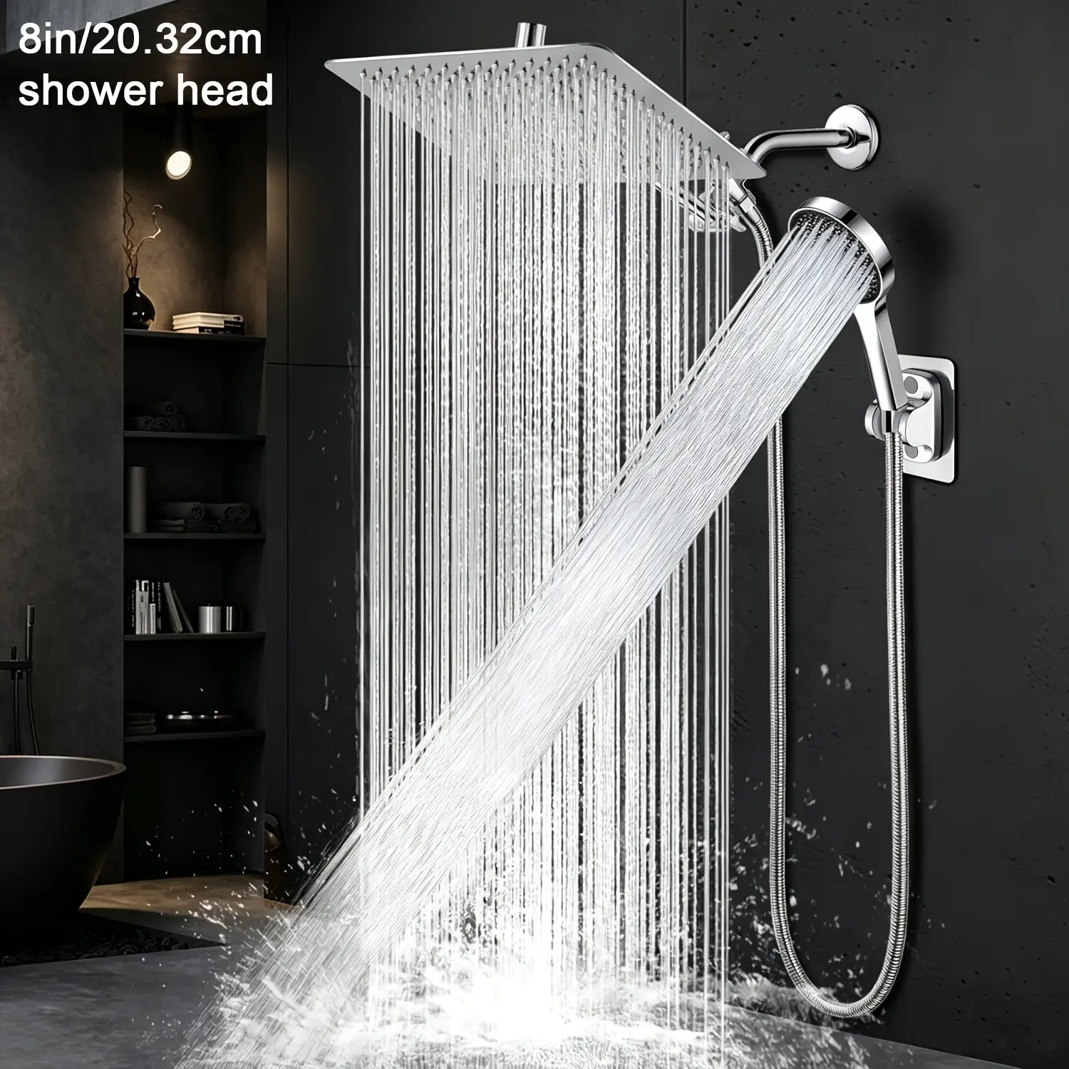 High Pressure Rain Shower Head Combo with Handheld Sprayer, 9 Spray Settings, 11 Inch Adjustable Extension Arm, Leakproof Shower Fixture with Adjustable Height & Angle Bracket, Chrome Matte Black Bathroom Upgrade