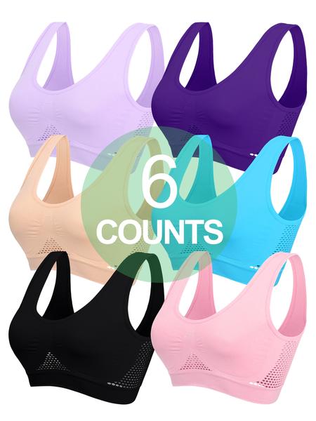 Women's Wireless Stretch Sports Bra Set, Seamless Hollow Out Design, Breathable Unpadded Push-Up Bras, Casual Slim-Fit Full Coverage Support