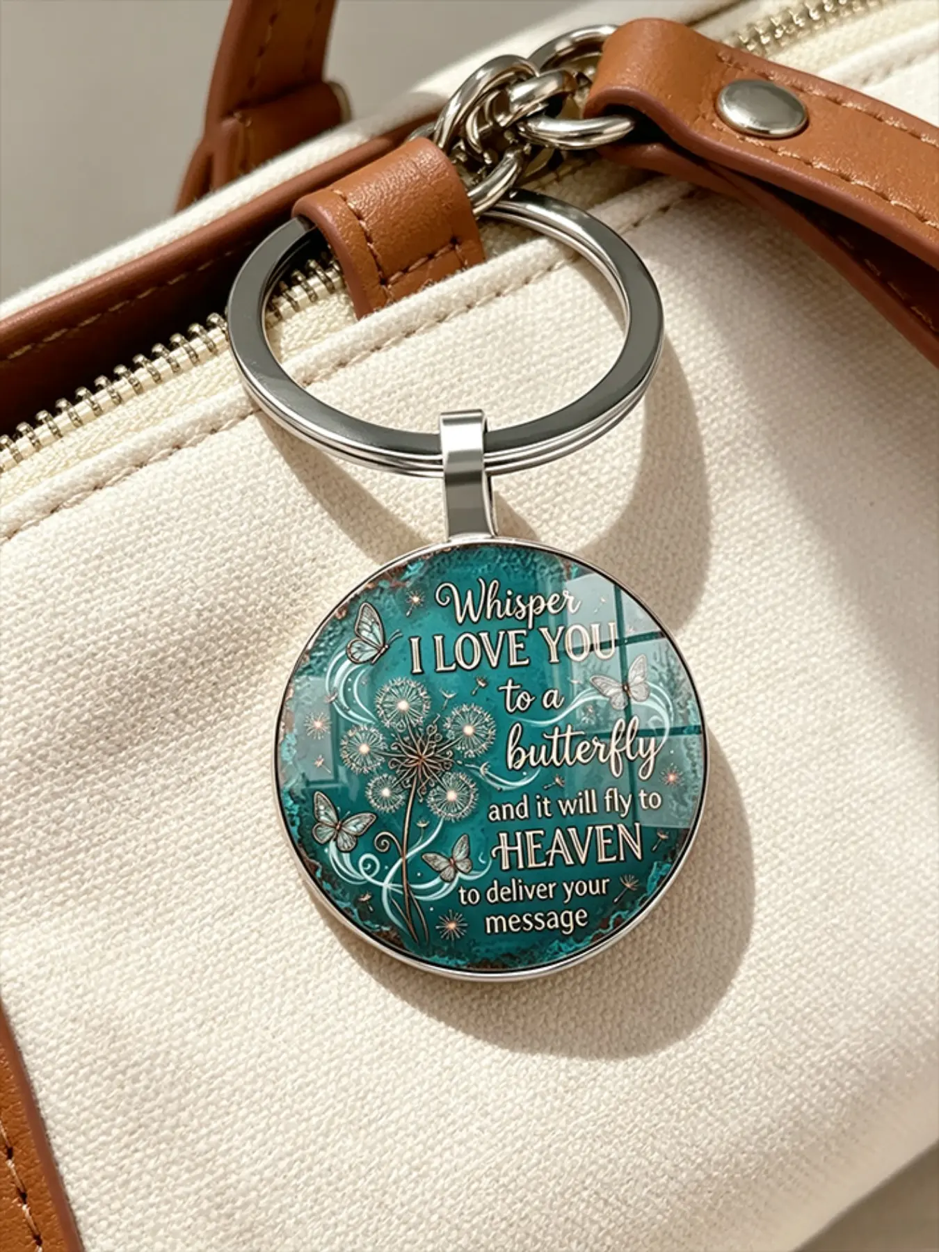2D Inspirational Heaven Quote Keychain, Heartfelt Comfort Gift for Grieving Loved Ones, Butterfly and Dandelion Design, Memorial Keepsake
