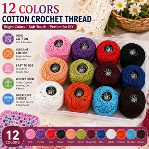 12 Colors DIY Long Yarn Crochet Thread, Cross Stitch Floss, Embroidery Thread, Ideal for Beginners Hand Sewing Projects