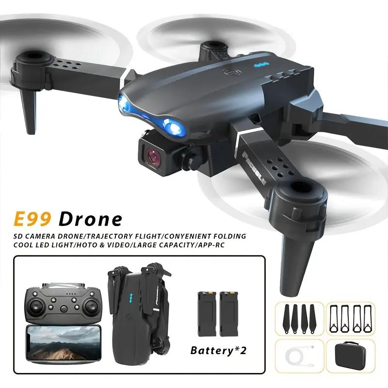 E99 Foldable Portable Quadcopters - ABS Plastic HD Dual-Camera Drone with HD Video, Outdoor Entertainment Toy