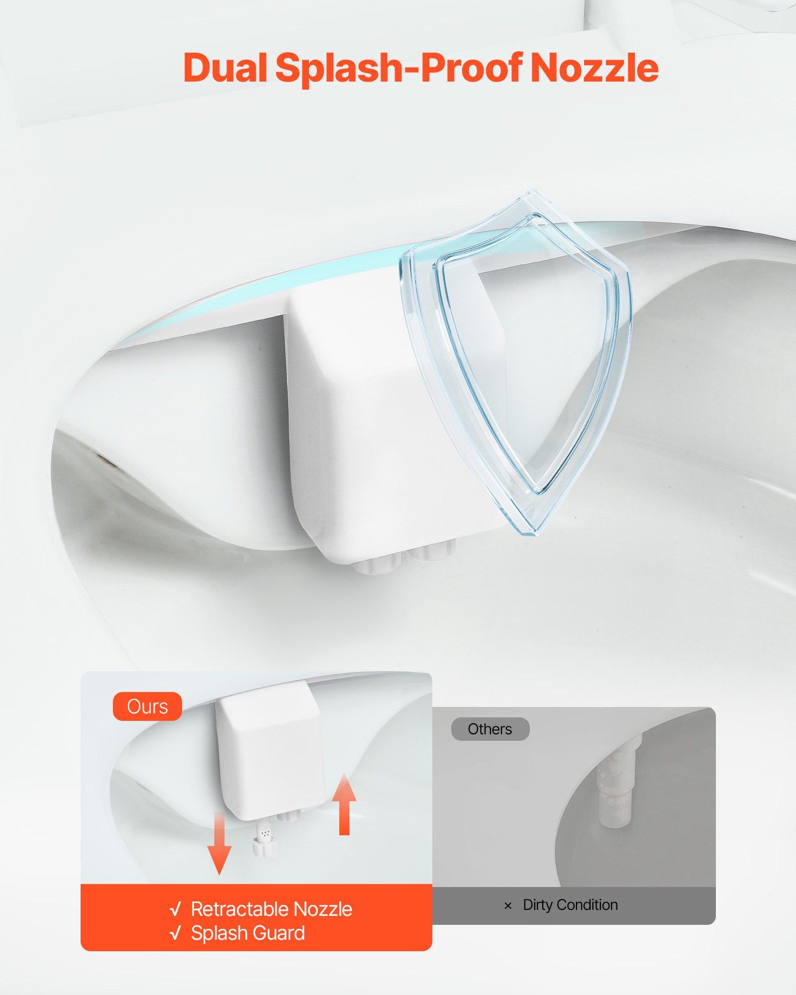 VEVOR Bidet Attachment for Toilet, Non-Electric Bidet Toilet Seat Attachment - Dual Retractable Nozzles, Adjustable Water Pressure,  Easily Installed Cold Water Sprayer for Rear Feminine Wash, White