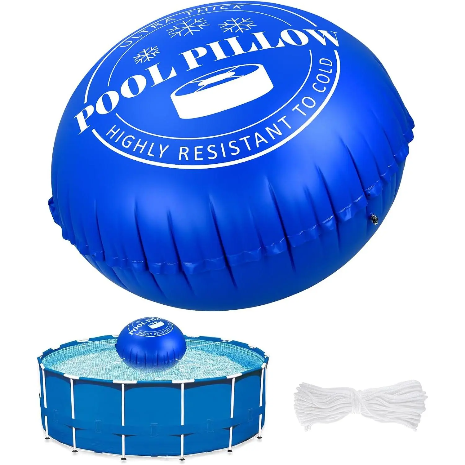 5 x 5 Ft Pool Pillows for Above Ground Pools with 66 Ft Rope, 0.5mm PVC Cold-Resistant for Closing Winter, Winterize Pool Closing Kit Winter Pool Cover Pillow No Leak