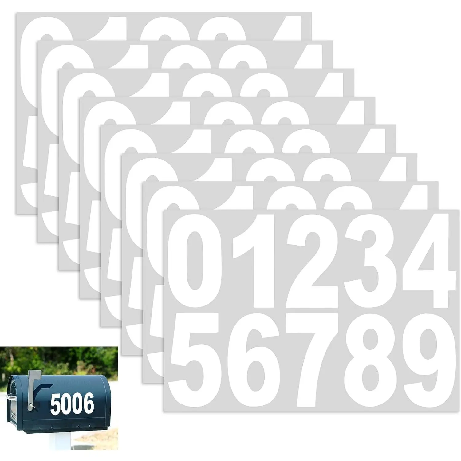 80 count 3 Inch Reflective Mailbox Numbers Stickers for Outside Self Adhesive | 8 Sheet, Vinyl, , High-Visibility Day & Night, Easy Peel & Stick, for Signs, Door, Garbage Bins, House Address