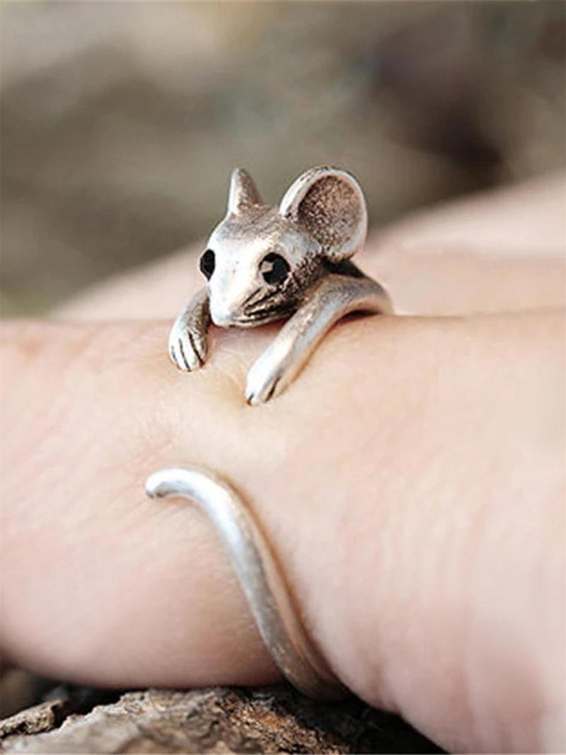 Cute Vintage Mouse Charms Design Copper Ring, Animal Themed Fashion Rings Jewelry for Party, Daily Clothing Decor for Girl, Gifts for Her, Statement Rings