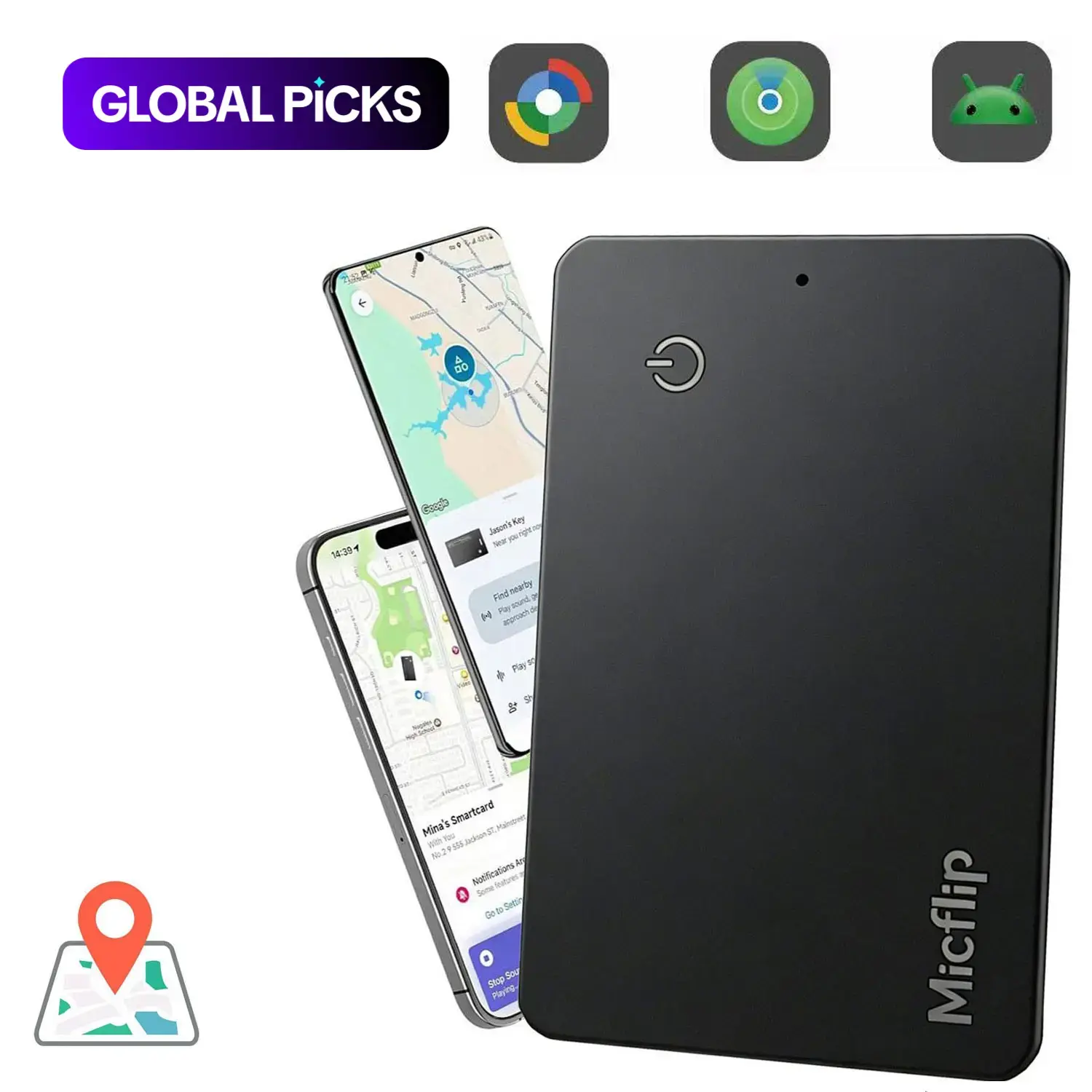 Wallet Tracker Card, Thin Finder, Love&track, IP68 Waterproof Design, 3-Year Battery, for iOS & Android, GPS Item Locator for Luggage, Passport, Phone, Tracking, Anti Lost