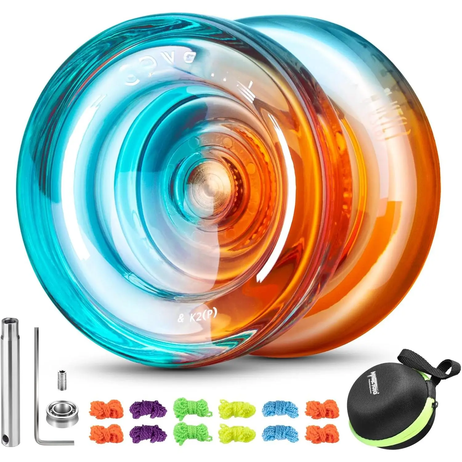 Professional Responsive Yoyo  Kids , Dual Purpose Yo Yo  Advanced + Extra Unresponsive Yo-yo Bearing + 12 Yoyo Strings + Storage Bag + Removal Tool ( Blue Orange)