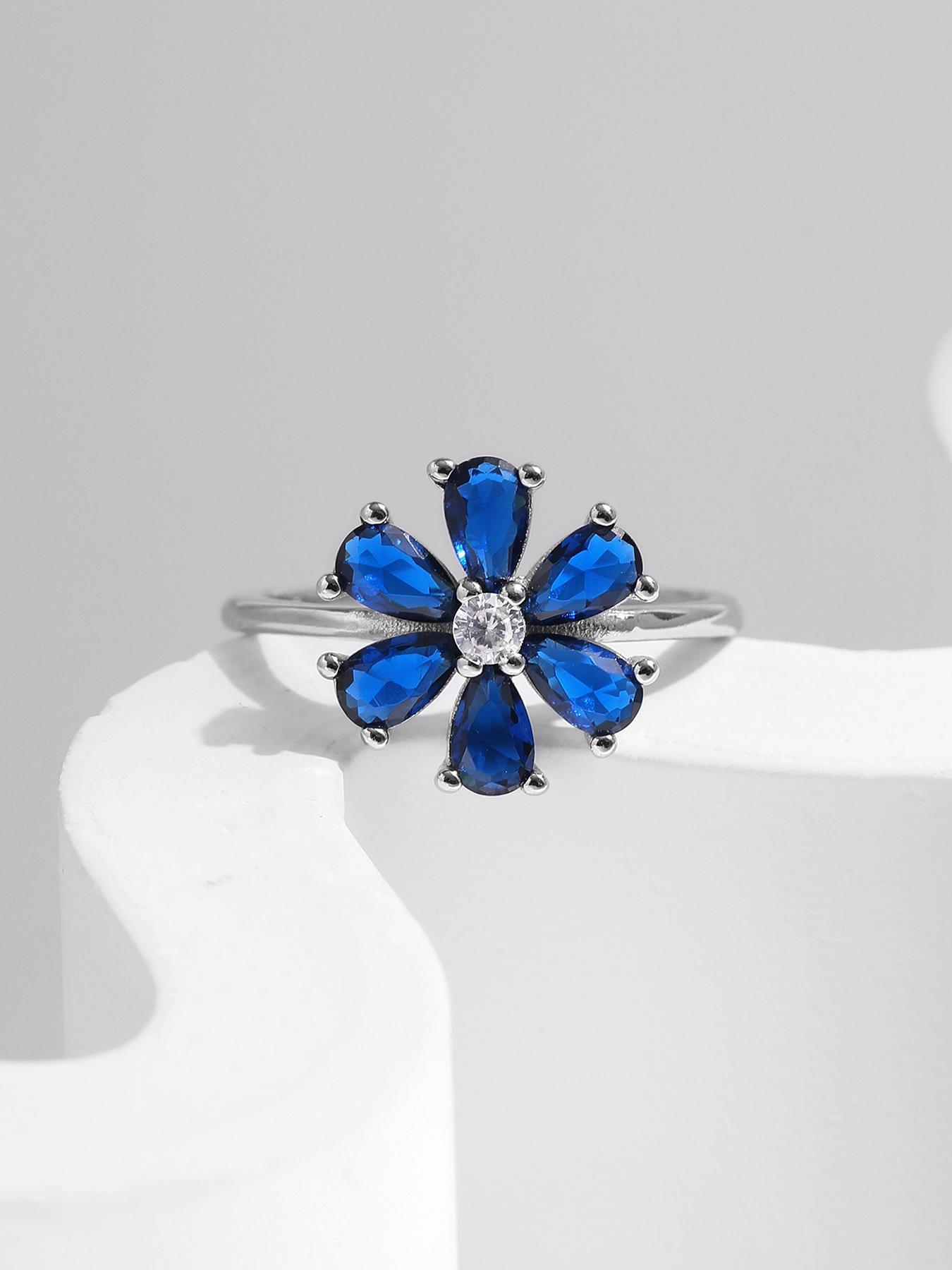 S925 Sterling Silver Flower Design Ring, Fashion Artificial Zircon Decor Ring for Party, Daily Decor, Trendy All-match & Exquisite Jewelry for Birthday Gift