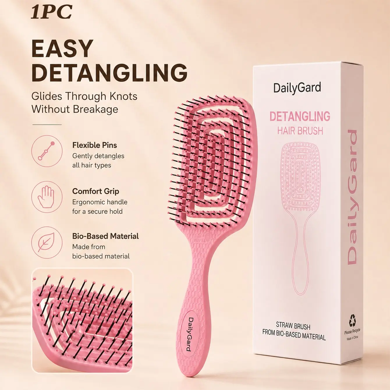 🌈 Multi Color Available Detangling Hair Brush, Detangler Brush, Open-Frame Hair Styling Comb With Flexible Pins, Rounded Tips, Lightweight Grip, Daily Wet Dry Use For Curly, Wavy, Thick Hair, Simple Hair Care 🌈