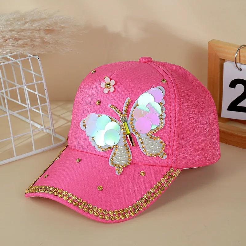 Women's Glitter Sequin Butterfly Baseball Cap, Adjustable Breathable Sparkling Sun Visor Hat For Outdoor