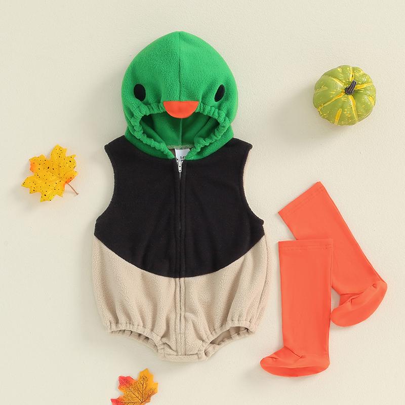Baby Duck Costume, Sleeveless Hooded Zipper Closure Romper with Leg Warmers Halloween Cosplay Animal Romper Toddler Duck Costume Baby Duck Costume, Sleeveless Hooded Zipper Closure Romper with Leg Warmers Halloween Cosplay Animal Romper Toddler Duck Costume