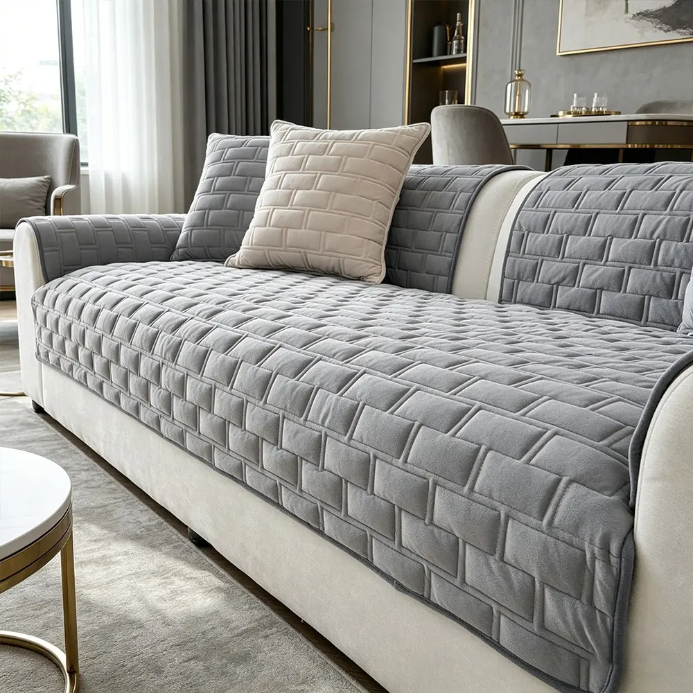 Modern Classic Sofa Cover, Washable Sofa Slipcover, Soft Plaid Texture, Scratch-Resistant, Dustproof, Pet-Friendly, All Seasons, 1-4 Person Couch