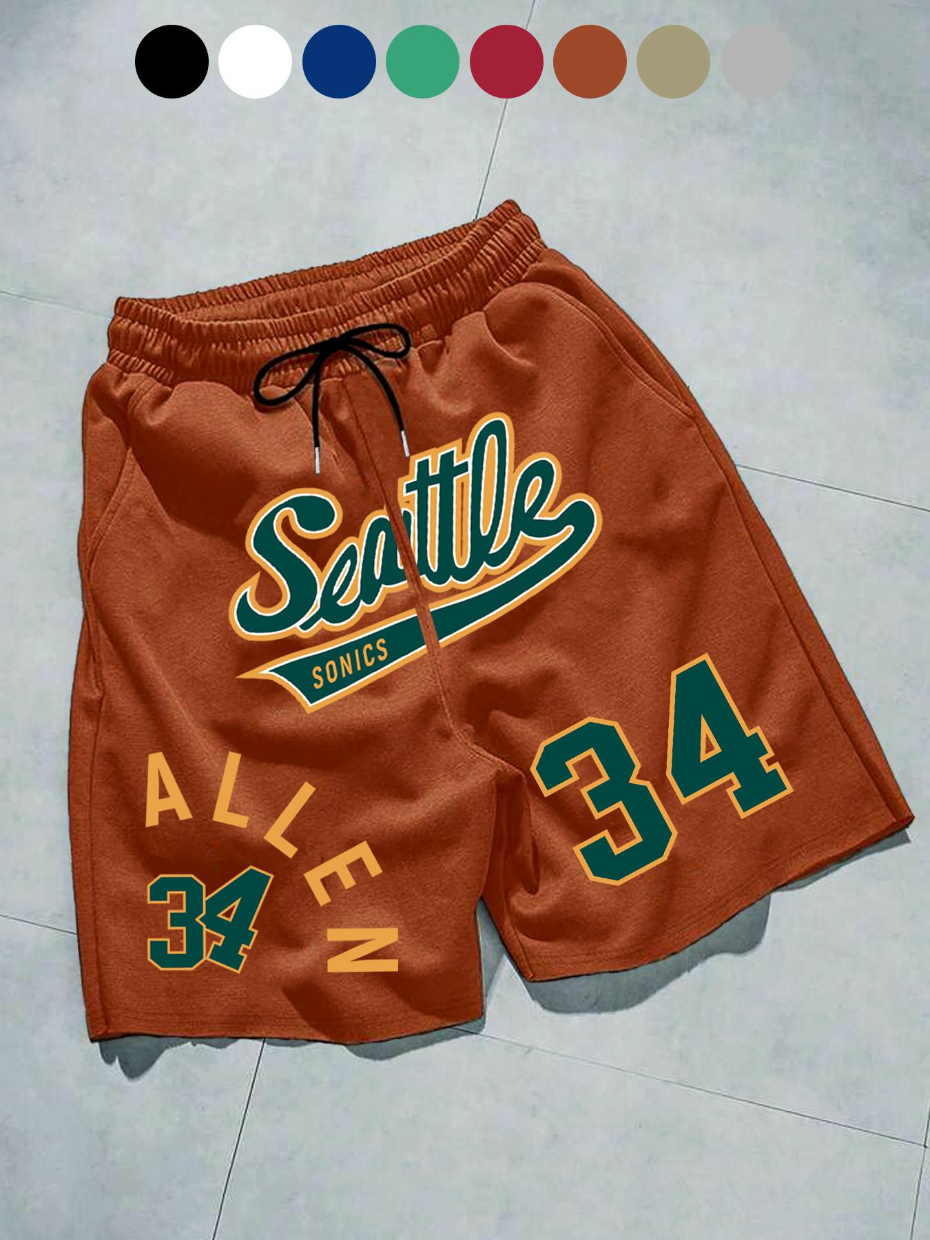 Men's Regular Fit Letter & Number Print Drawstring Waist Shorts, Casual Pocket Track Shorts for Sports Gym Workout Running, Fashion Men's Bottoms for Summer, Streetwear Sports Shorts, Athleisure Shorts, Athletic Shorts