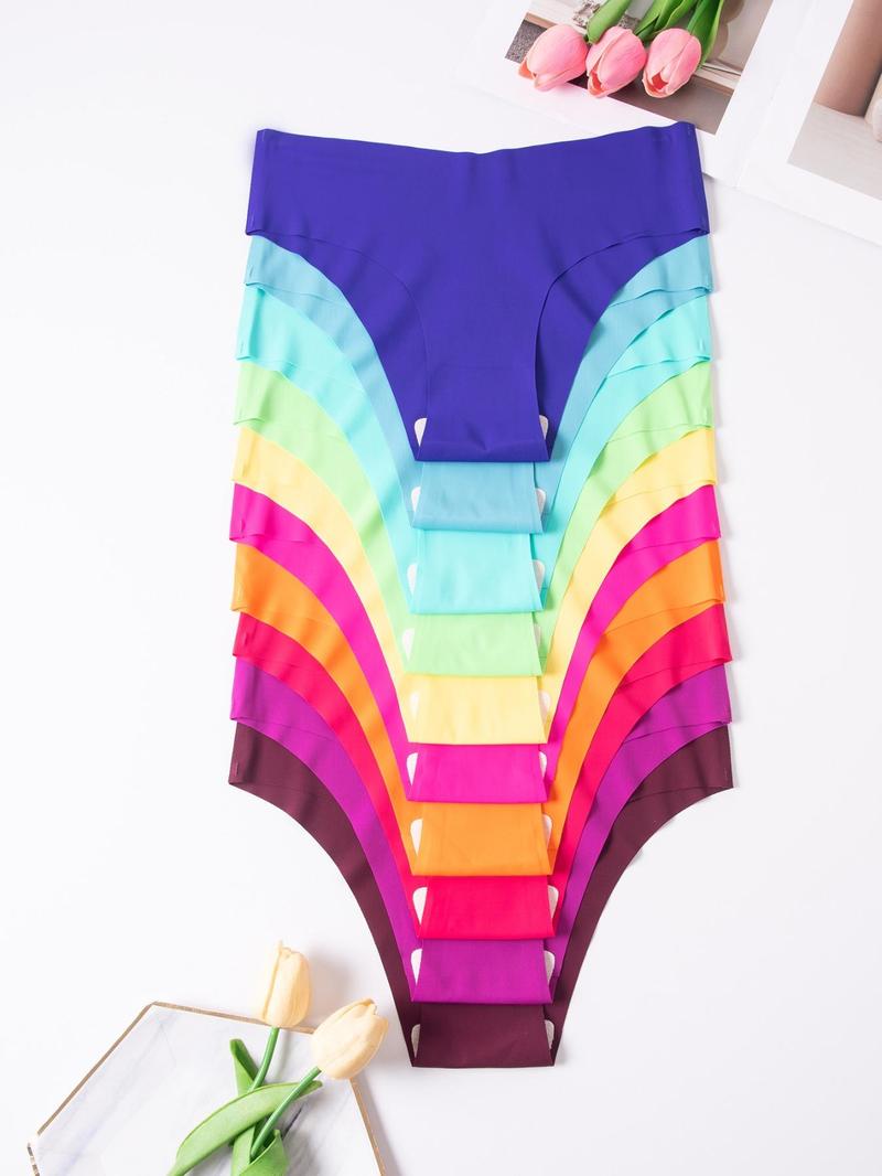 Women's Solid Color Seamless Knicker, Soft Comfy Pastel Breathable Drop Waist Panty for Daily Wear, Ladies Underwear for All Seasons