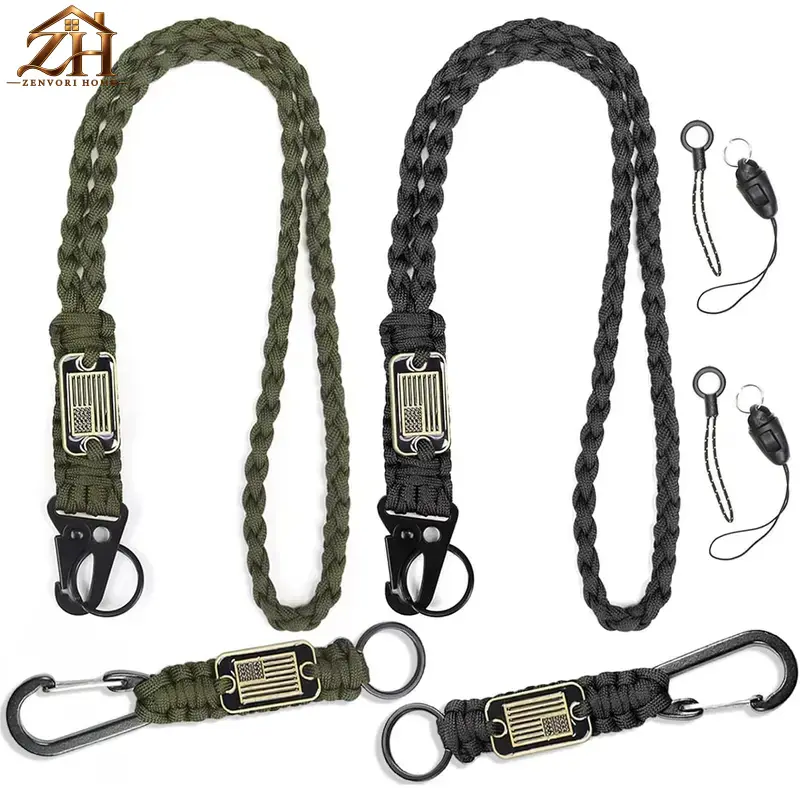 ZVHE 2/4PCS Heavy Duty Paracord Lanyard  with  Flag, Braided key lanyard  men Long/Short