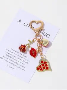 Heart Keychain Series Valentine's Day Rose Enamel Flower Love Key Ring, Handmade Jewelry Gift, Romantic Accessory