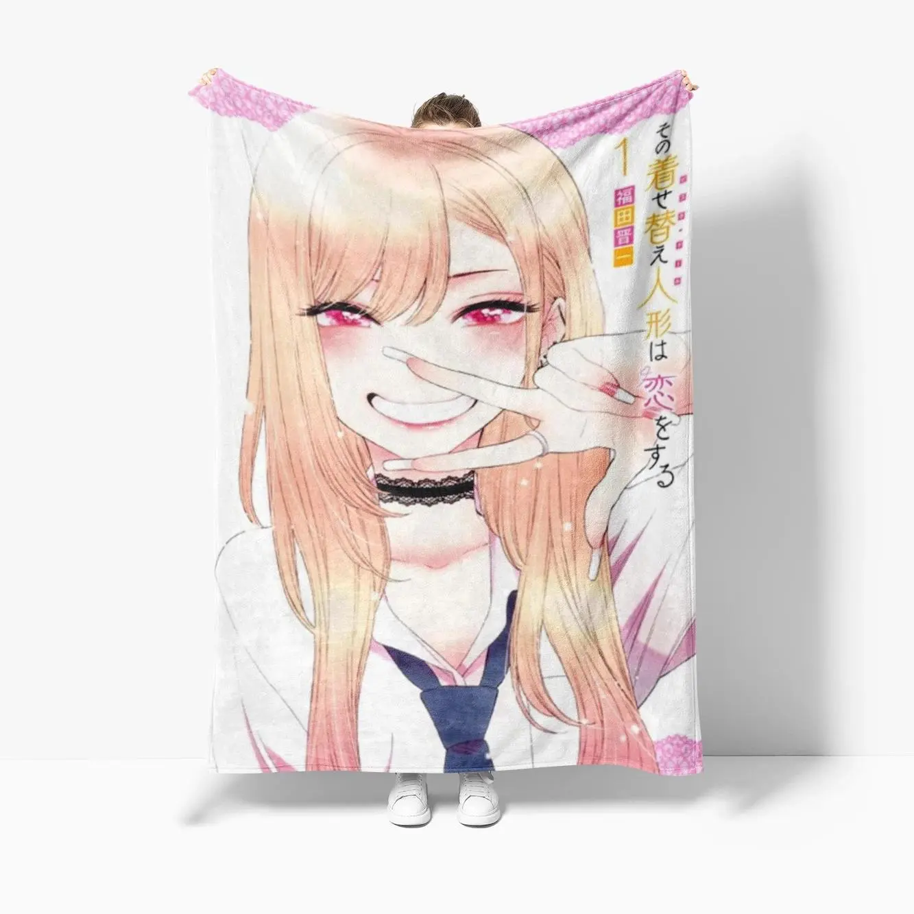 Marin Theme Anime Print Flannel Fabric Blanket, Soft Warm Multi-Size Throw Blanket for Indoors/Outdoors Travel Camping, Casual, Skin Friendly