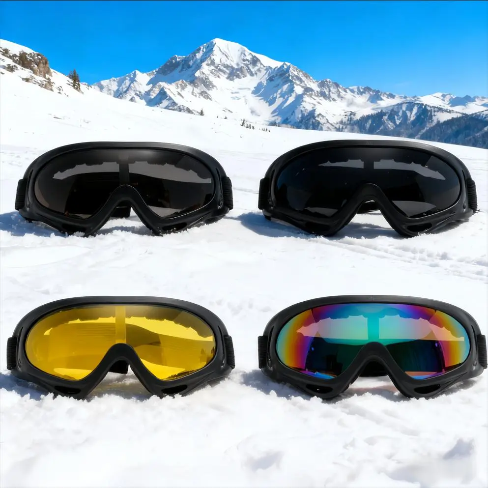 Unisex 4-Pack Modern Adjustable Winter Windproof Ski Goggles - ABS Plastic Frame, Impact-Resistant Polycarbonate Lens, UV400 Protection, Dustproof Outdoor Sports Eyewear for Skiing, Snowboarding
