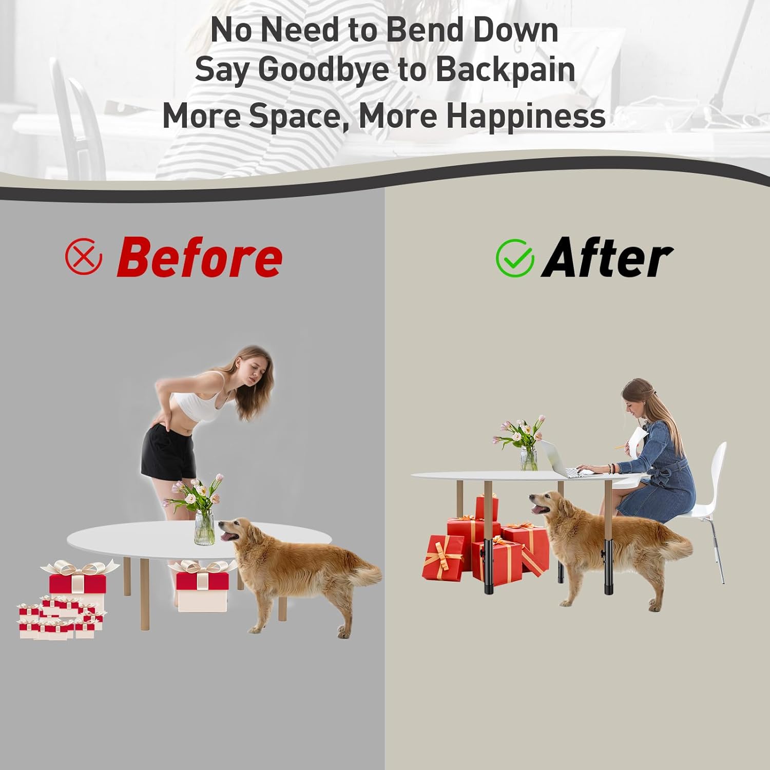 2 Heights Folding Table  Extenders,Heavy Duty Folding Table  Extensions, Table  Risers for Straight/Bent ,Table Height Extenders/Lifter-4pcs