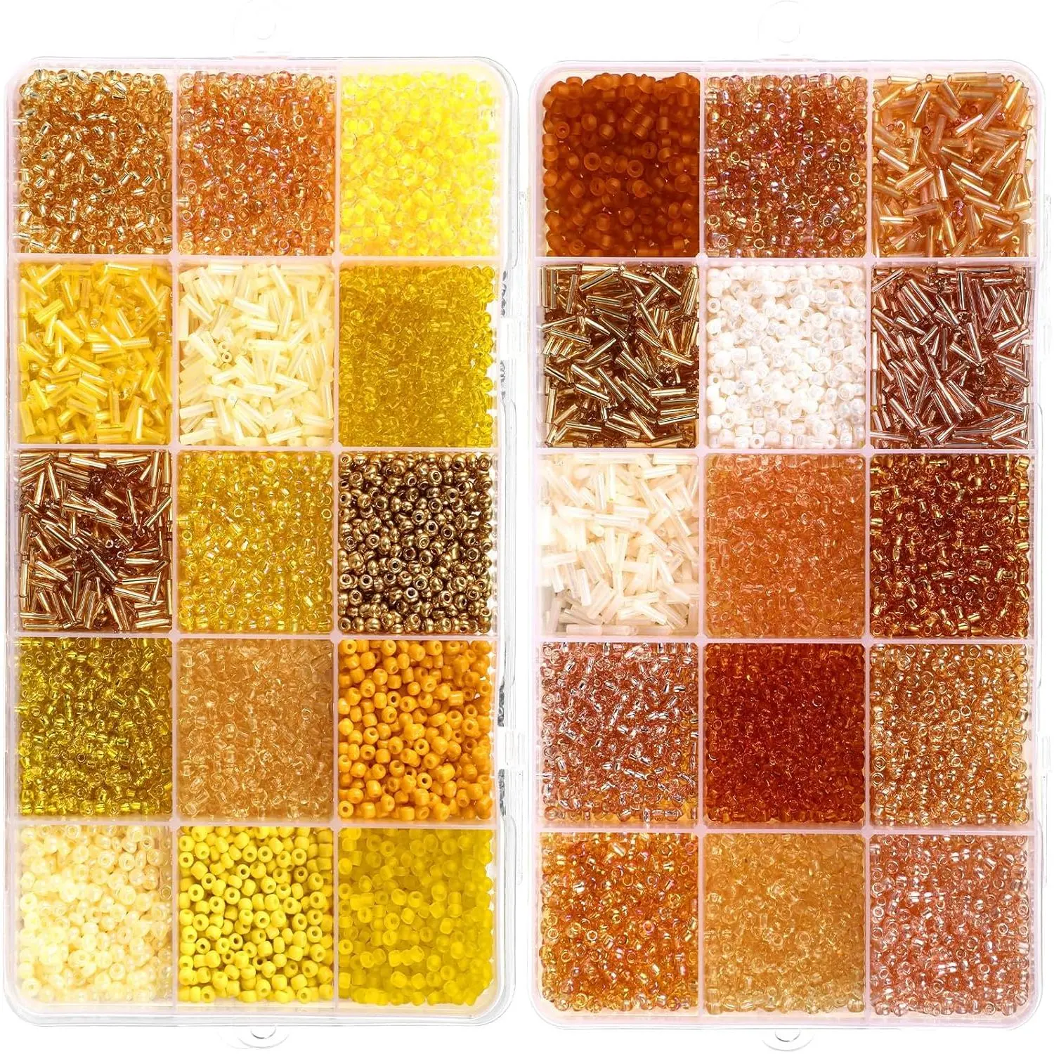 2 Sets 30 Colors Glass Seed and Bugle Beads Kit Small Loose Craft Beads for  Making DIY Crafts Bracelets and Necklaces(Yellow, Champagne Color)