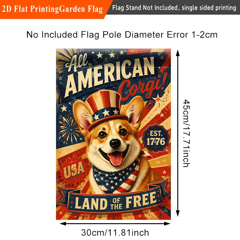 2D Flat, 2D Flat 1pc, American Corgi Loves Freedom, Single-sided Printed Welcome Garden Flag, Porch Decoration, Suitable for Garden and Yard Decoration, Autumn Festival Celebration Decoration Flag (no Flagpole)., 2D Flat