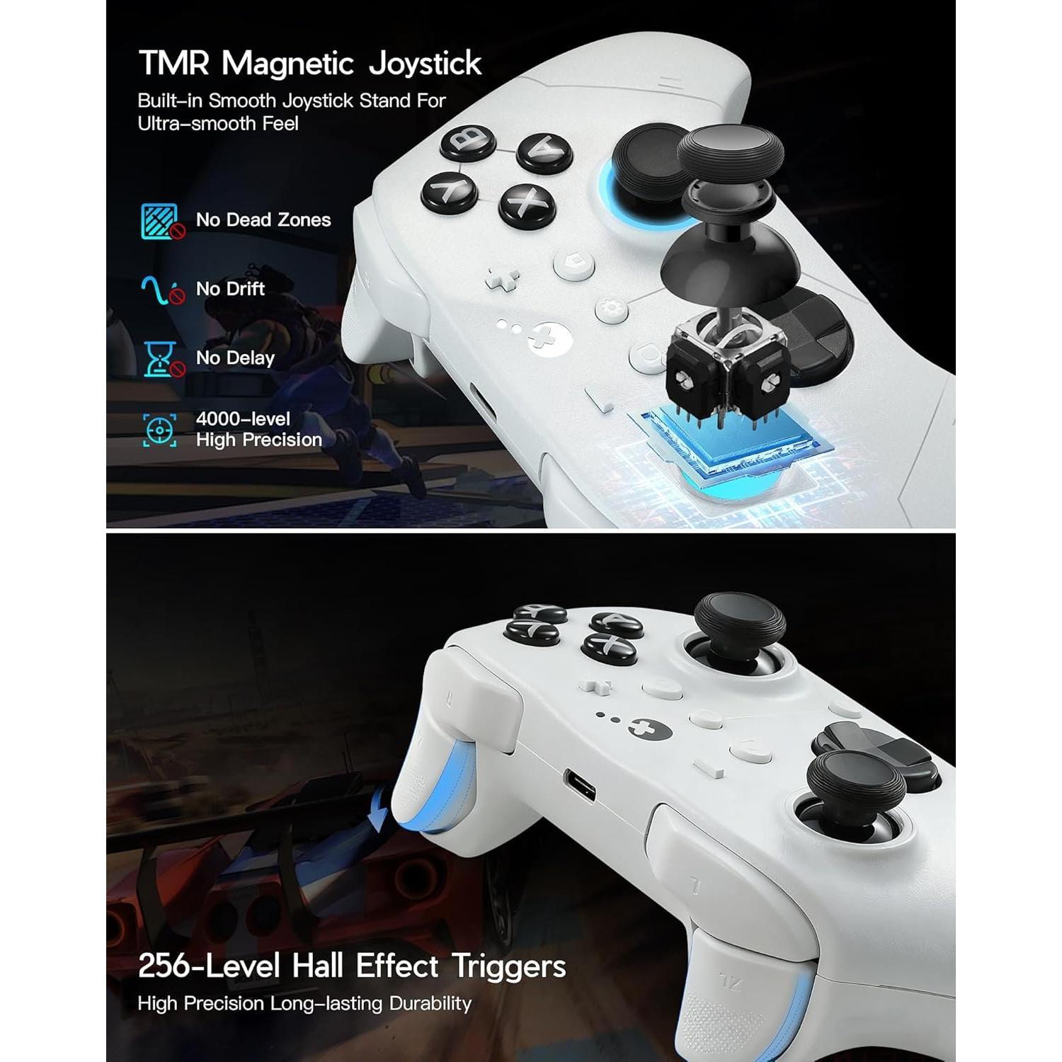 ES PRO  Gaming Controller for PC Windows  2 Android iOS - World's Fastest 3.25ms Latency, TMR Anti-Drift Joysticks, 30H , Wake-up Support-White