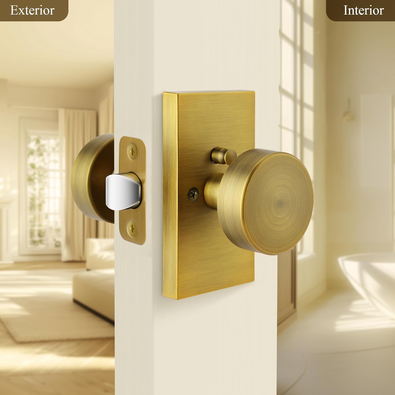 Antique Brass Door Knobs Interior,  Door Knobs with Lock, Antique  Modern Door Handle for Bedroom Bathroom