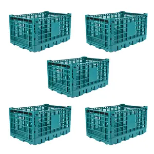 5 Pack Collapsible Milk Crate 52L Plastic Storage Crate Stackable, Collapsible Crates for Storage, Space Saving for Home & Camping, Green