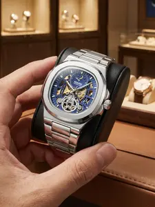 Mark Fairwhale Men's Automatic Mechanical Watch, Waterproof Dual Face, Vintage Floral Design, Business Style, Fw-6012