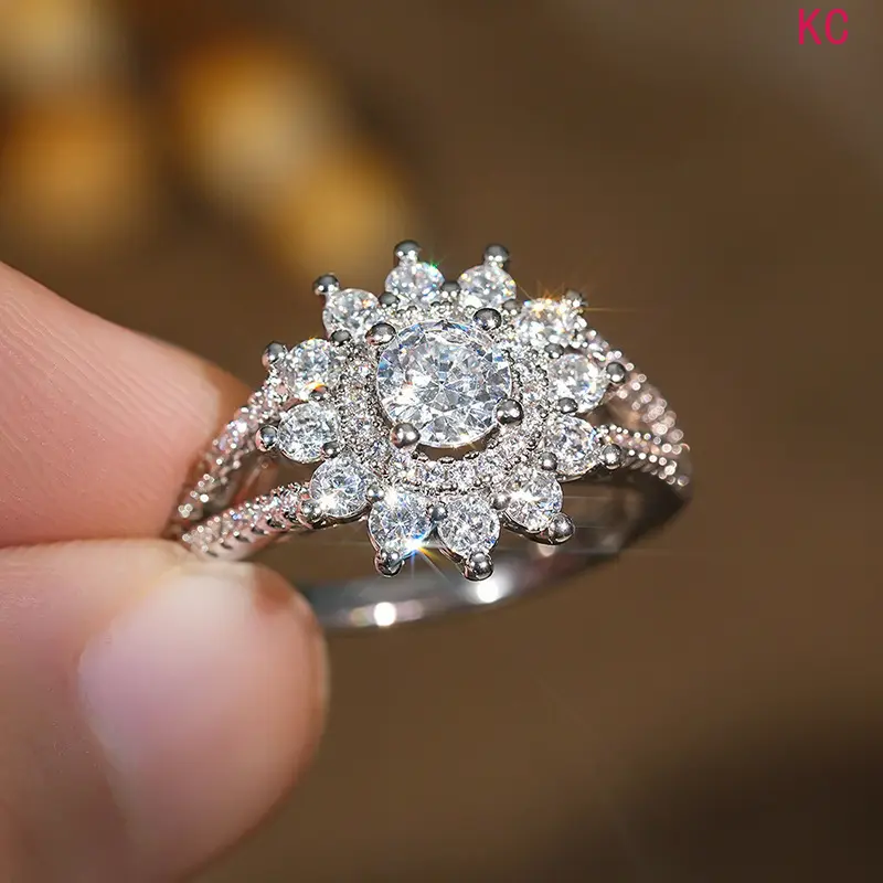 Flower Shaped Birthstone Ring, Commemorative Finger Jewelry For Women Engagement Wedding Daily Styling And General Token Gifting Accessory
