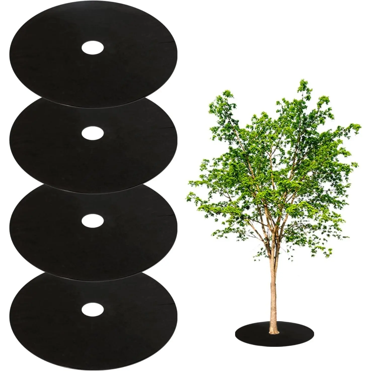 4PCS 32.2" Non Woven Tree Mulch Ring, Weed Barrier Landscape Fabric, Reusable Tree Mulch Ring Non Woven Landscape Fabric for Gardening Landscaping Weed Control Root Protection