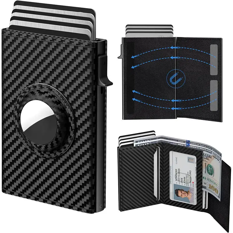 AirTag Wallet for Men, Pop Up Wallet with RFID Blocking, Genuine Leather Slim Mens Wallet Holds 9-14 Cards with ID Window & Cash Slot