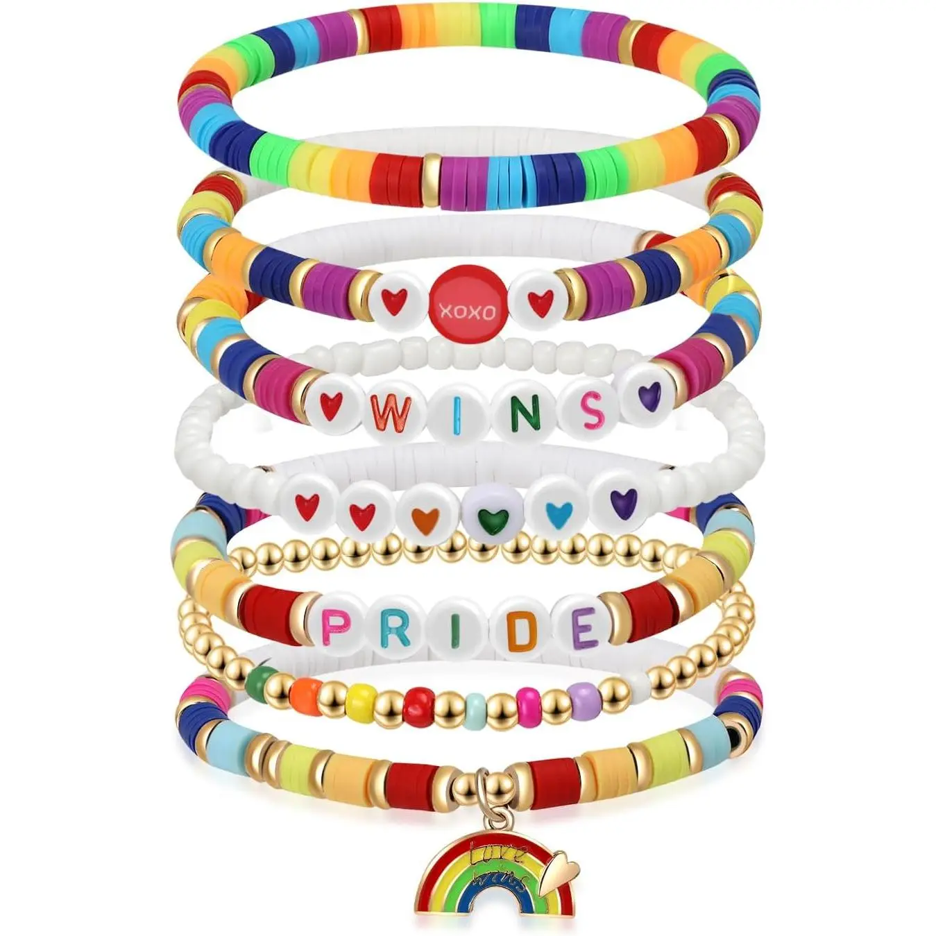 Pride Rainbow Clay Bead Bracelet Set for Men Women – LGBT Support Friendship Bracelets, Colorful Stretch Beaded Bracelets for Pride Month Parade Party Supplies & LGBTQ+ Gifts for Allies