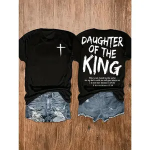 Daughter Of The King Double Sided Graphic Tee Y2K Soft Cotton Crew Neck Short Sleeve Cross & Scripture Design for Faith-Based Everyday Wear#DealsForYouDays
