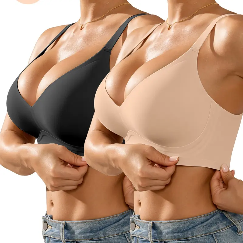 1/2/3 Pack Jelly Bra No Underwire for Women, Comfortable Adjustable Push-Up Bralettes, Seamless Deep V Daily Bras, All Seasons Wear
