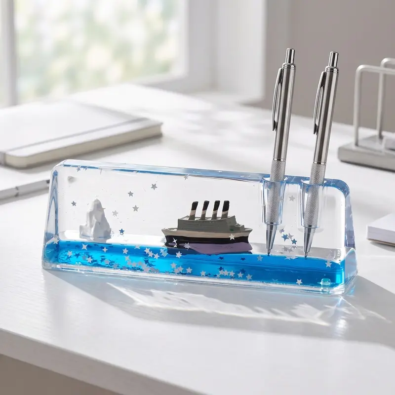 Ocean Liquid Motion Bubbler with Sailboat – Nautical Desk Decor & Pencil Holder, Calming Sensory Toy Birthday Gift for Classmates