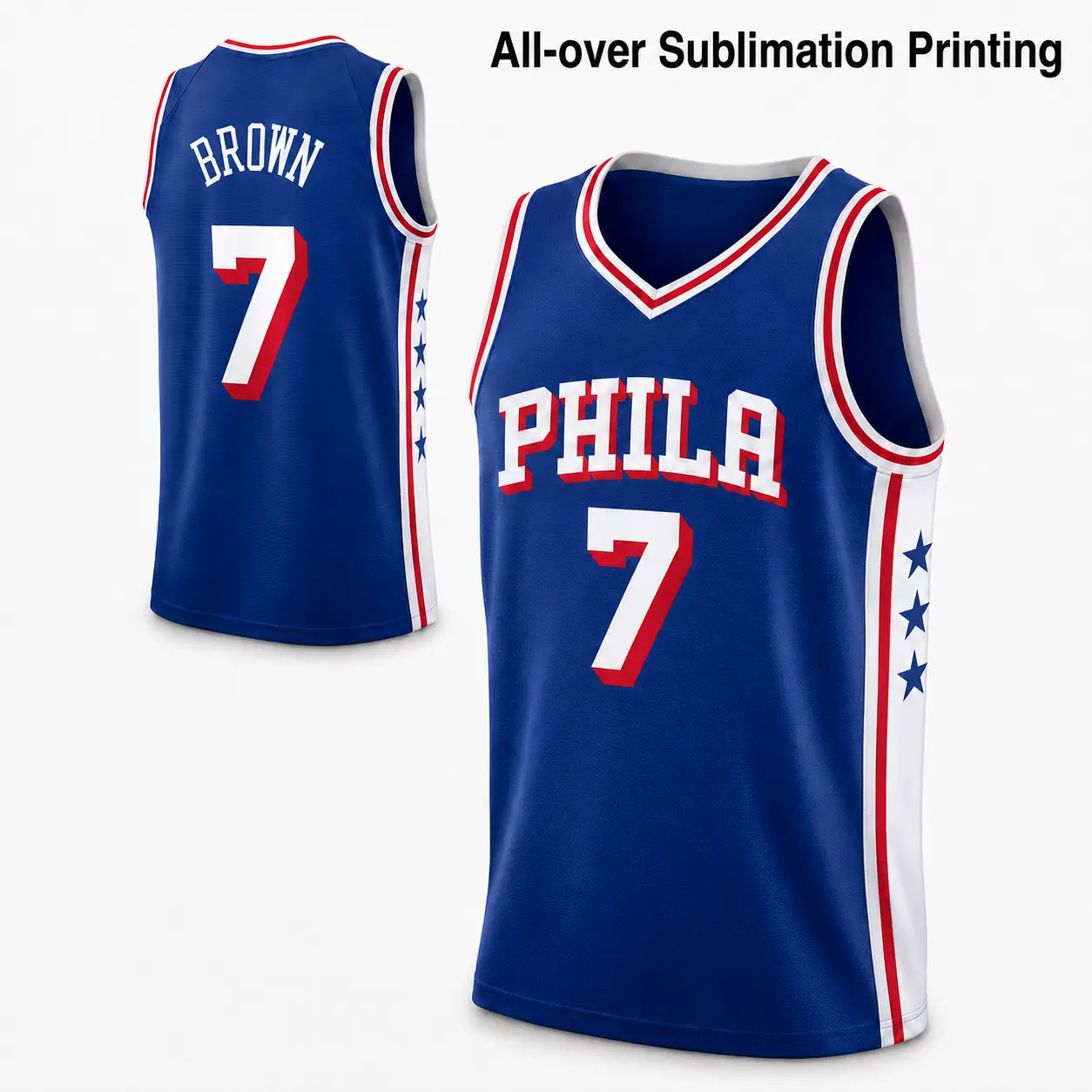 Unisex Basketball #7 Brown Royal Jersey, Vintage Philadelphia Style Game Day Basketball Shirt, All-over Sublimation Printing Sports Jersey, Blue Sleeveless Fan Apparel for Men Women