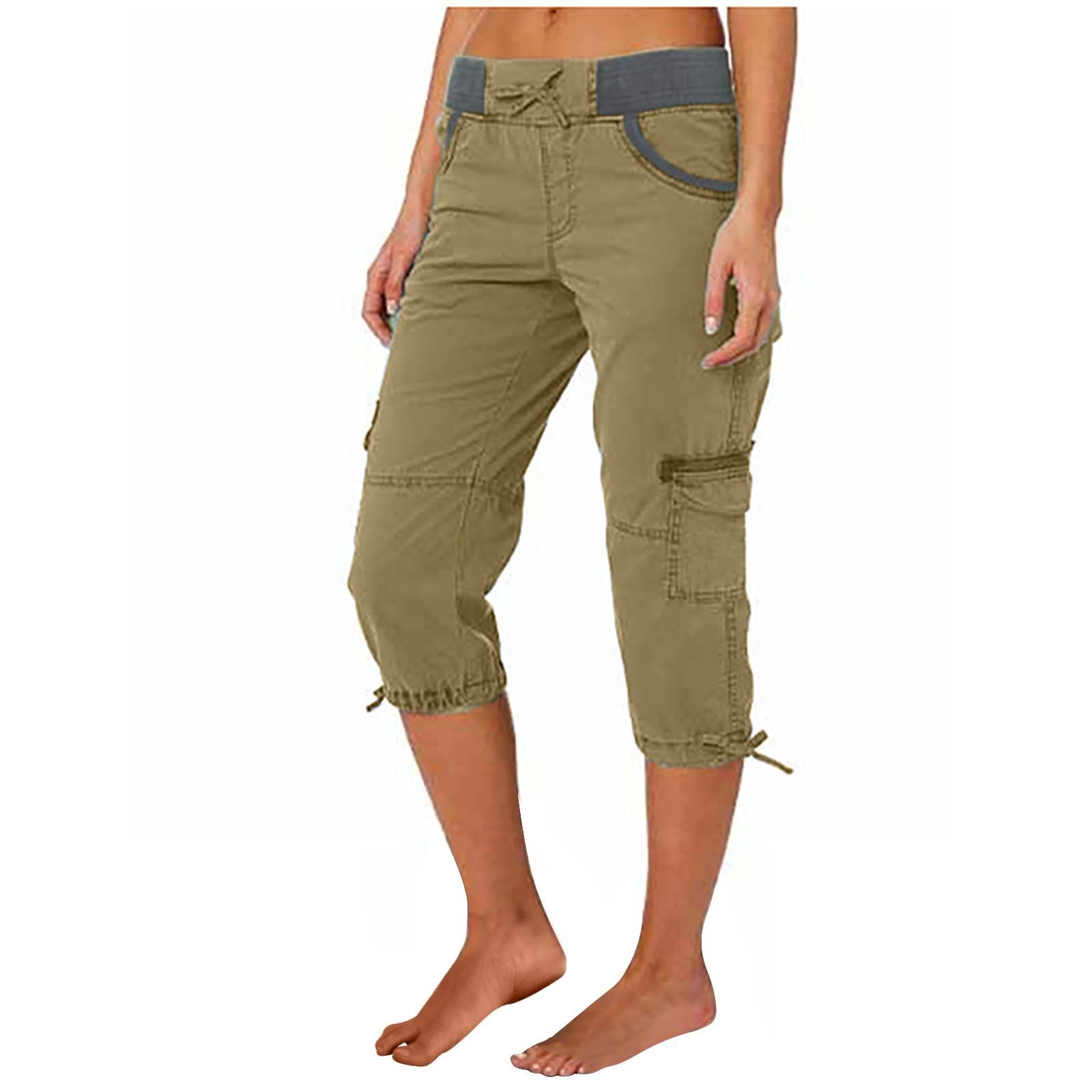 Women Cargo Capris Soild Casual Pants With Pocket Drawstring Outdoor Hiking Pants Women'S Slacks Thin Streetwear Tops Chic White Womenswear Bottom Comfort Basic