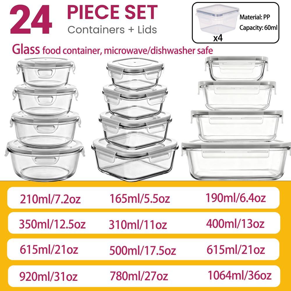 12 18 Piece Borosilicate Glass Food Storage Bowls Detachable Integrated Lock Silicone Sealed Leakproof Food Grade Heat Resistant Easy Clean Stackable Fresh Keeping Container for Kitchen Fridge Meal Prep