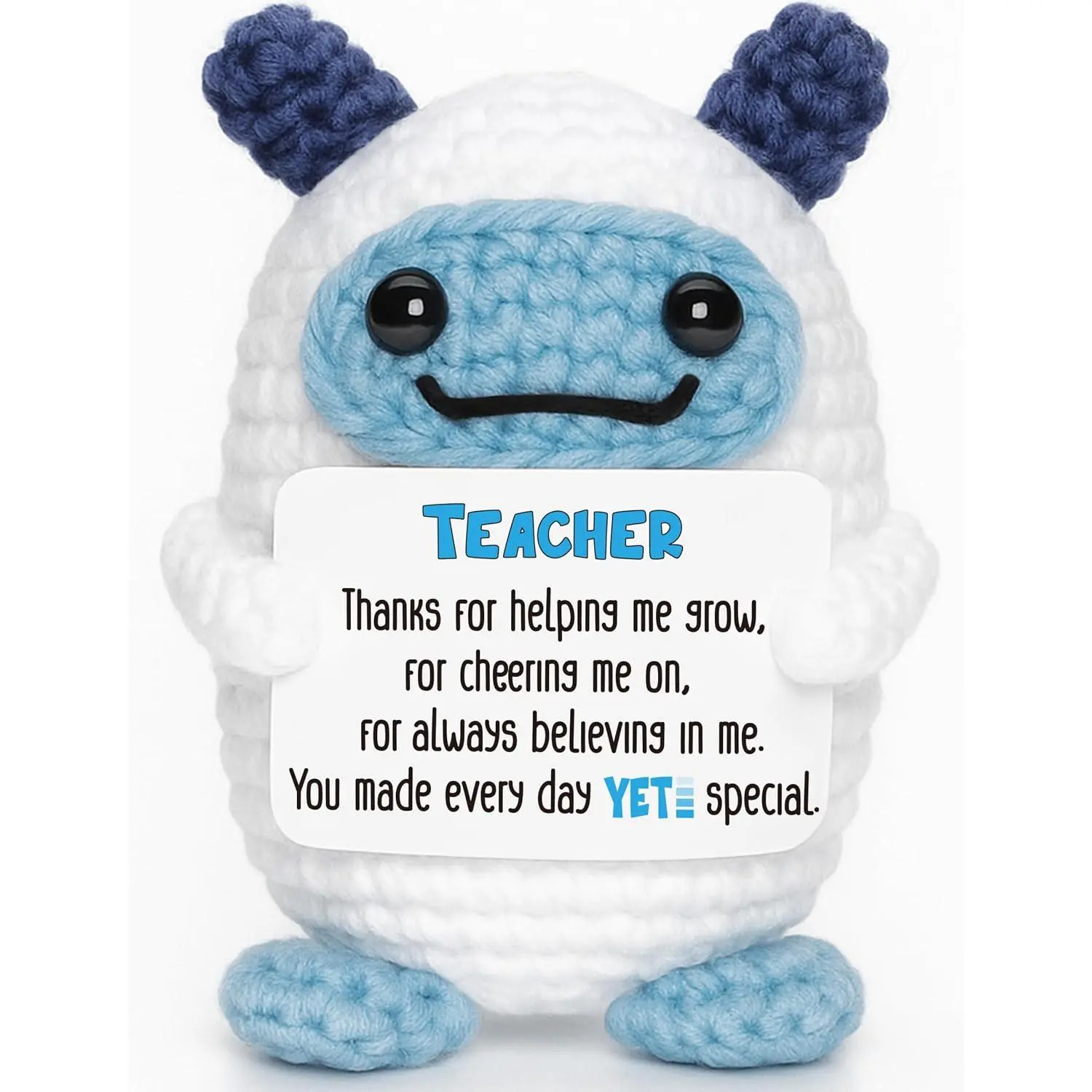 Thank You Teacher  – Christmas Stocking Stuffer  Mini Bigfeet Crochet with Heartfelt Card – Cute Desk Decor for Teacher Appreciation, End of Year,
