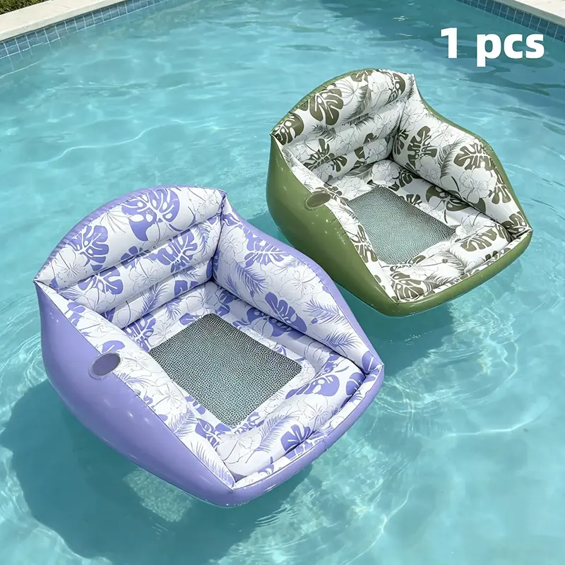 Adult Large Inflatable Water Sofa, Tropical Style Pool Float Chair with Cup Holder, Outdoor Pool Toy, Three-In-One Inflatable Lounge, Pool Float Recliner