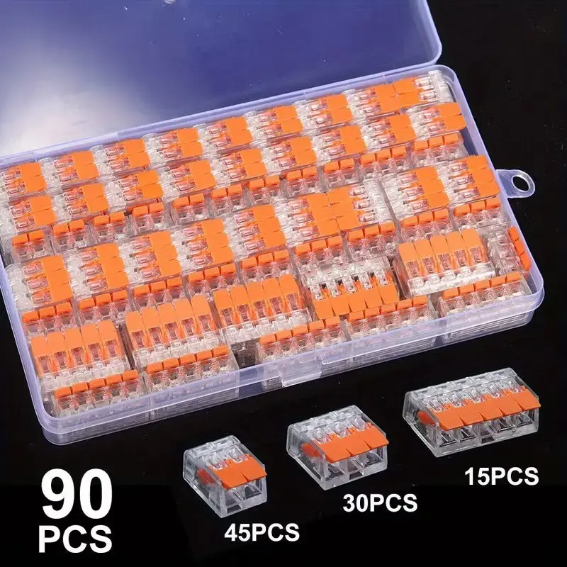 90pcs Electrical Quick Connectors, Durable Reliable Connectors, 2/3/5 Ports Wire Nut Connectors, Wiring Connectors Kit, Wire Connections Connector for Home & Industry