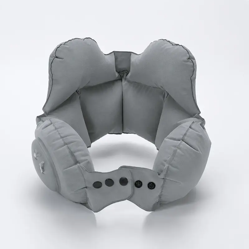Portable inflatable neck pillow, one-click compression. Comfortable head/neck support for planes, cars, long flights, road trips, office naps, camping. Small & lightweight