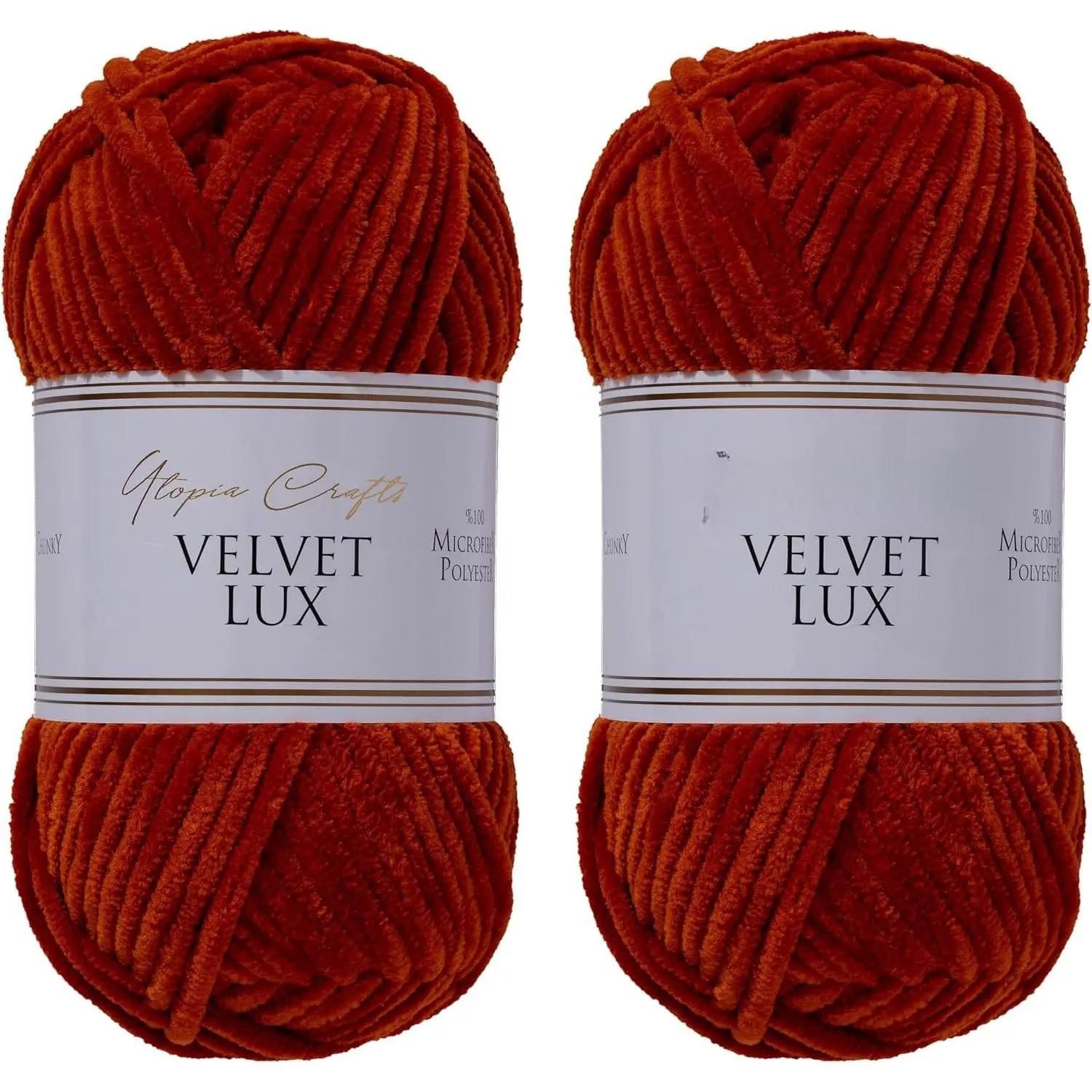 Lux Chenille Yarn for Crocheting and Knitting, 2 Pack Bulk Chunky Yarn, Super Soft  Yarn for Amigurumi,  Blankets &  Decor — 100g/120yds per Skein (Dark Orange)